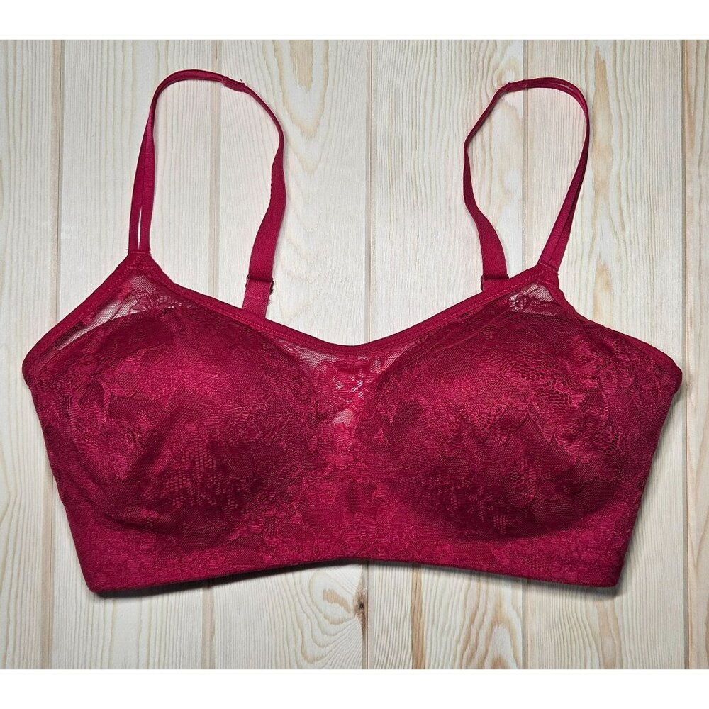 Le Mystere Merlot Womens Red Lace Bra Adjustable Straps Back Closure 34DDD/F